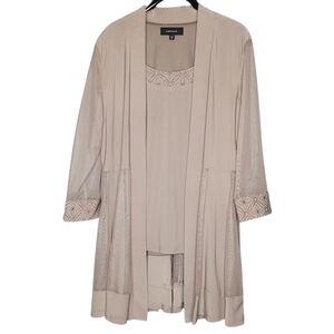 R&M Richards Women 10 Taupe Formal Tunic Cardigan Attach Tank Gold Chiffon